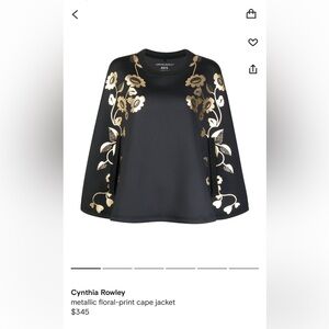 Cynthia Rowley Black and Gold Floral Cape Jacket